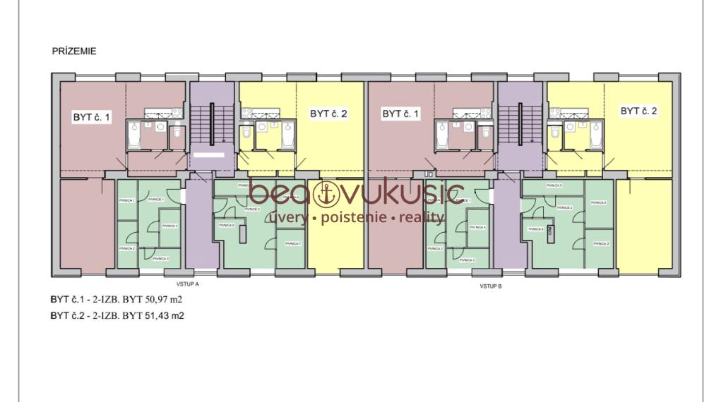 NA PREDAJ_"TURŇA LIVING"_obnovený bytový dom_16 bytov_2 izbák_prízemie_51m2_87.900€