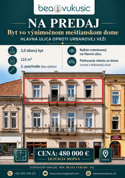 NA PREDAJ_výhľad z balkóna na Urbanovu vežu_Košice_115 m2_3,5 izby